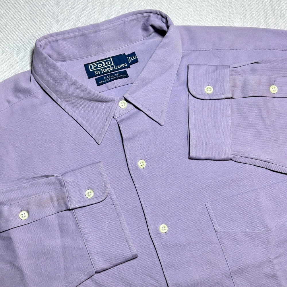 NEW Polo Ralph Lauren Button Shirt Mens 2XL Marlowe Silk Cotton Lavender Purple